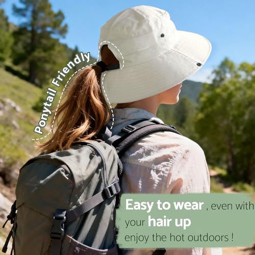 NPQQUAN Ponytail Sun Hats for Women UPF 50+ Wide Visor UV Protection Hat - color: Lightgrey/Grey (Ponytail Hole)