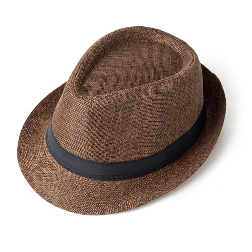 Classic Short Brim Fedora Summer Beach Trilby Hat - color: Black Band-coffee