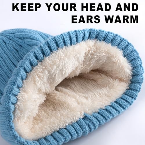 HONGTEYA 3 Pack Winter Beanie for Men Women, Thicken Thermal Plush Lined Beanie Fashion Warm Knit Hat for Cold Weather - color: Blue+camel+pink