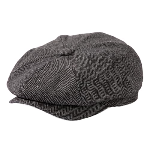 TOP-EX Wool Tweed Newsboy Cap for Men 8 Panel Vintage Flat Ivy Hat - color: Grey Herringbone, size: 3X-Large