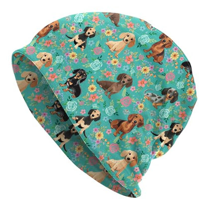 Slouchy Beanie Hat Skull Cap Chemo Headwear Baggy Hats for Men Women Running Cycling - color: Floral Dachshunds