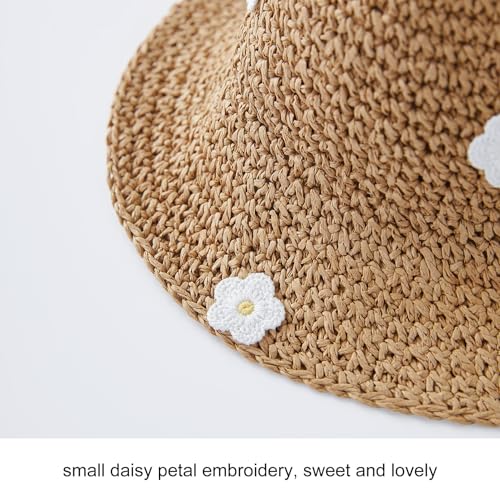 pureborn Baby Toddler Girls Straw Sun Hat Summer Beach Hat - color: Khaki Daisy, size: 6-24 Months