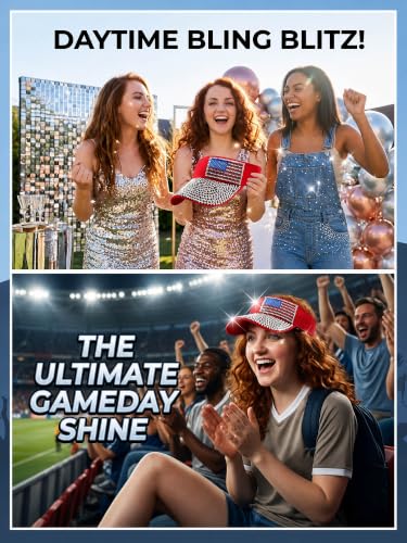 Women Shiny Rhinestone Bling Sun Visor Adjustable Tennis Beach Ponytail Hat - color: Red-usaflag