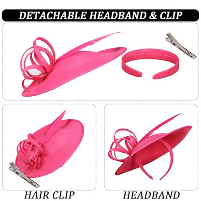 Women's Fascinators Feather Polyester Kentucky Derby Saucer Hats with Headband - color: Rose