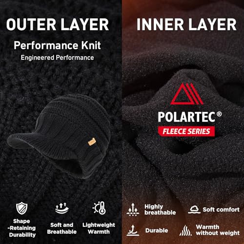 TOP-EX DryKnit Waterproof Visor Beanie for Women, Fleece Lined Winter Hat - color: Black