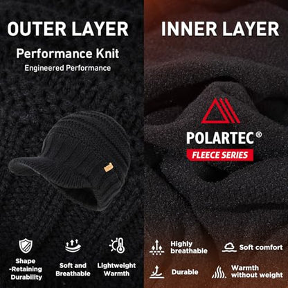 TOP-EX DryKnit Waterproof Visor Beanie for Women, Fleece Lined Winter Hat - color: Black