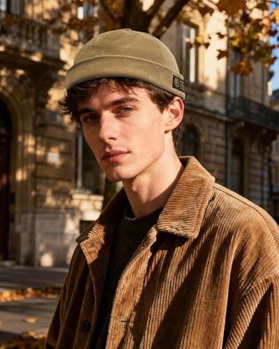 CLAPE Watch Cap Work Beanie Corduroy Docker Leon Brimless Hat Rolled Cuff Harbour Hat - color: Khaki