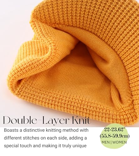 Home Prefer Mens Wool Blend Winter Hat Double-Layer Warm Knit Pre-Curve Visor Beanie Brimmed Beanies Hat for Men Women - color: Yellow