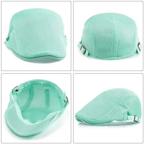 Xinveen Men's Mesh Cap Breathable Summer Newsboy Hat Adjustable Beret Ivy Cap Irish Cabbie Driving Hunting Hats - color: Green
