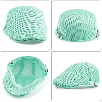 Xinveen Men's Mesh Cap Breathable Summer Newsboy Hat Adjustable Beret Ivy Cap Irish Cabbie Driving Hunting Hats - color: Green