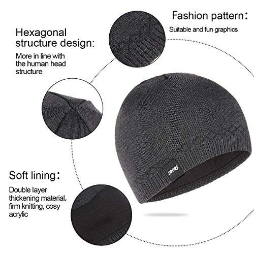 Mens Winter Beanie Hat Warm Knit Cuffed Plain Toboggan Ski Skull Cap (3 Patterns) - color: B3-carbonarius