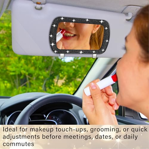 BFXM Car Visor Mirror, Clip-On Car Mirror Vanity with Black Bling Diamonds - color: Black