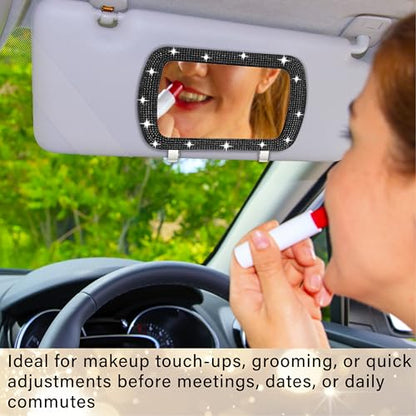 BFXM Car Visor Mirror, Clip-On Car Mirror Vanity with Black Bling Diamonds - color: Black