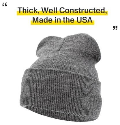 KBETHOS Made in USA Classic Men's Women's Cuffed Folded Acrylic Knit Beanie Hat Solid Unisex Cold - color: Dark Gray Solid Long Beanie
