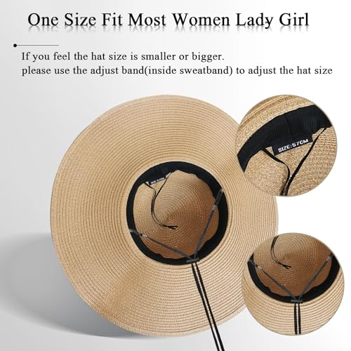 Beach Hats for Women, Straw Sun Hat Floppy Wide Brim, Foldable UPF 50+ UV Protection Summer Hat - color: Khaki