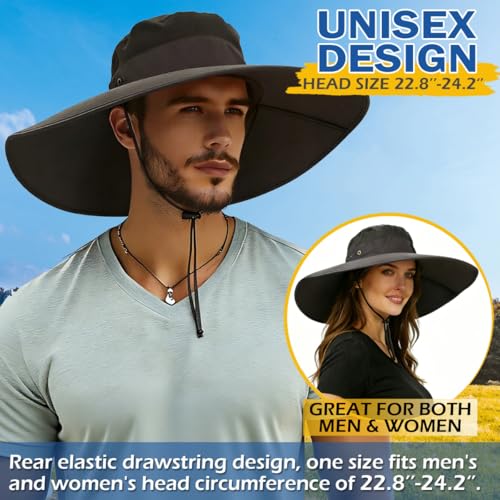 Men's Wide Brim Sun Hat-UPF 50+ Protection,Waterproof Bucket Hat for Fishing, Hiking, Camping,Breathable Nylon & Mesh - color: Dark Grey, size: X-Large