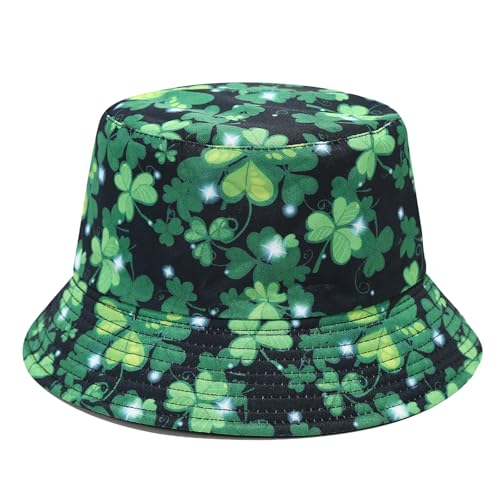 Bucket Hat for Women Men, Cotton Reversible Double Side Wear Sun Hats Beach Fisherman Hat - color: Clover Green
