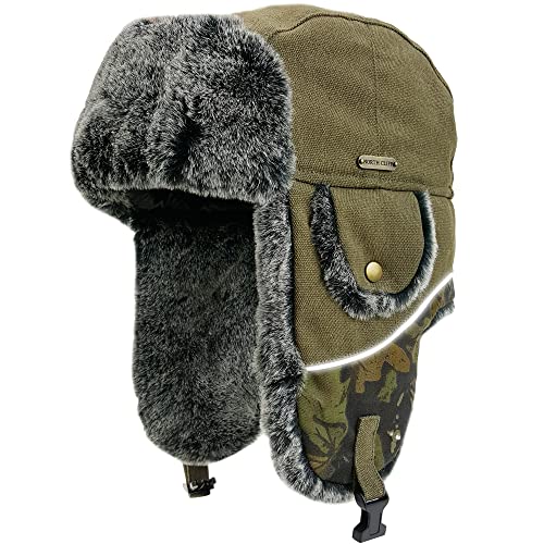 Unisex Winter Trapper Hat Cold Proof Keep Warm Hat with Ear Flaps for Hunting Skiing Trooper Winter Outdoor Activities - color: Army Green, size: Medium-Large