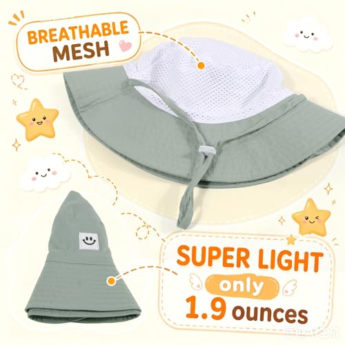 Kids Sun Hat Smile Face Bucket Hat Toddler Hat Wide Brim Adjustable Strap - color: Navy Blue+pea Green, size: 3-8T