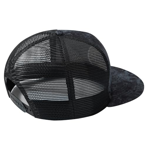 BASSDASH Flat Brim Trucker Cap Adjustable Snapback Hat Mesh Back for Men Women - color: Black Stone