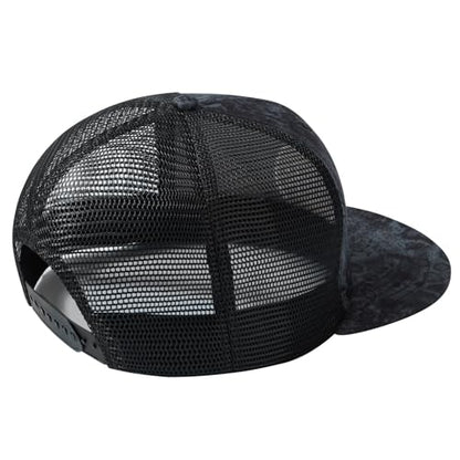 BASSDASH Flat Brim Trucker Cap Adjustable Snapback Hat Mesh Back for Men Women - color: Black Stone