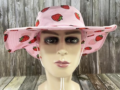 Funny Sun Hat for Men Women Wide Brim Bucket Hat Hiking Boonie Hat Summer Beach Fishing Caps - color: Strawberry