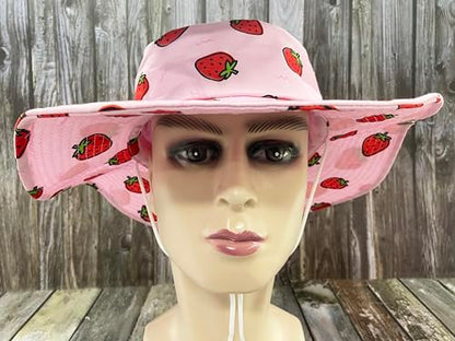 Funny Sun Hat for Men Women Wide Brim Bucket Hat Hiking Boonie Hat Summer Beach Fishing Caps - color: Strawberry