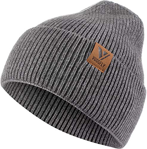 Vgogfly Beanie Men Slouchy Knit Skull Cap Warm Stocking Hats Guys Women Striped Winter Beanie Hat Cuffed Plain Hat - color: Dark Grey