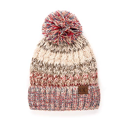 C.C Exclusives Women's Winter Seed Stitched Confetti Pom Beanie Hat (HAT-1816)(HAT-2214)(HAT-2085)(HAT-3841) - color: Beige