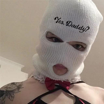 3 Hole Ski Mask Yes Daddy Funny Balaclava Sexy Face Mask for Men Women - color: White