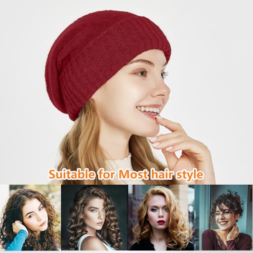 Facecozy Satin Lined Beanie for Women Soft Satin Lining Slouchy Winter Hats - color: Wine Red