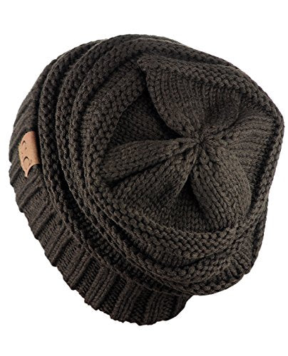 NYFASHION101 Slouch Wrinkled Beanie Cap Slouchy Skull Hat - color: Brown