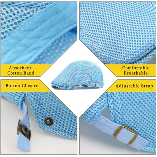 Xinveen Men's Mesh Cap Breathable Summer Newsboy Hat Adjustable Beret Ivy Cap Irish Cabbie Driving Hunting Hats - color: Turquoise Blue