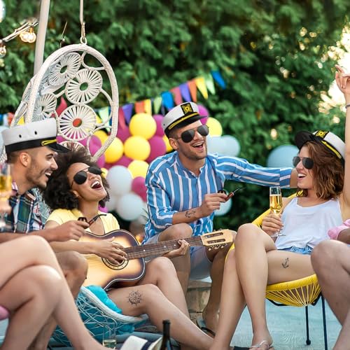 dodowin Captain Sailor Hat Set for Women Men, Yacht Rock Party Costume 4pcs - style: A-captain Hat Set