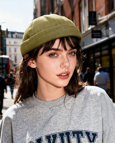 Clakllie Retro Docker Hat for Women Men Cotton No Brim Hat Adjustable Brimless Cap Worker Sailor Cap No Visor Beanie Hat - color: S-ct84-khaki