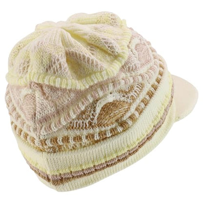 Armycrew Rasta Jamaica Style Thick Acrylic Knit Cuff Beanie Visor - color: Cream Khaki