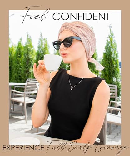 CAPLORD Chemo Headwrap for Women Turban Headwear for Cancer Patients Skull Cap Hair Loss Cover Lightweight Head Covering Hat - color: Beige Texture