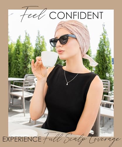 CAPLORD Chemo Headwrap for Women Turban Headwear for Cancer Patients Skull Cap Hair Loss Cover Lightweight Head Covering Hat - color: Beige Texture