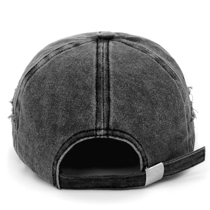 Retro Washed Distressed Baseball Cap with Five Pointed Stars for Women Men - color: Black