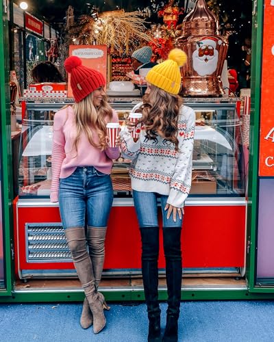 FURTALK Womens Winter Knitted Beanie Hat with Faux Fur Pom Warm Knit Skull Cap Beanie for Women - color: Yellow With Yellow Pom