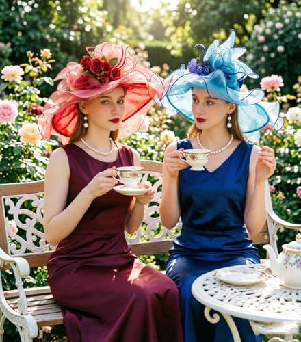 ORIDOOR Women Hats Headband Hairpin Organza Fascinator Church Hat Floral Tea Party Wedding Hat - color: 005 Burgundy Red