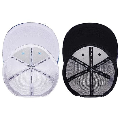 BASSDASH 2 Pack Flat Brim Trucker Cap Adjustable Snapback Hat Mesh Back for Men Women Fishing Hunting - color: Pack of 2,ocean Digital Camo & Night Digital Camo