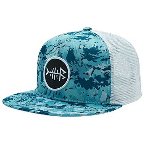BASSDASH Flat Brim Trucker Cap Adjustable Snapback Hat Mesh Back for Men Women - color: Ocean Digital Camo