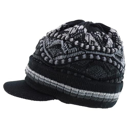 Armycrew Rasta Jamaica Style Thick Acrylic Knit Cuff Beanie Visor - color: Black Charcoal