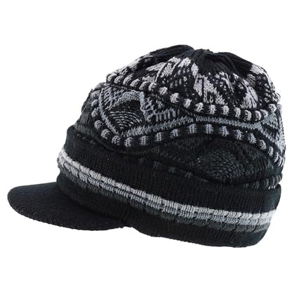 Armycrew Rasta Jamaica Style Thick Acrylic Knit Cuff Beanie Visor - color: Black Charcoal