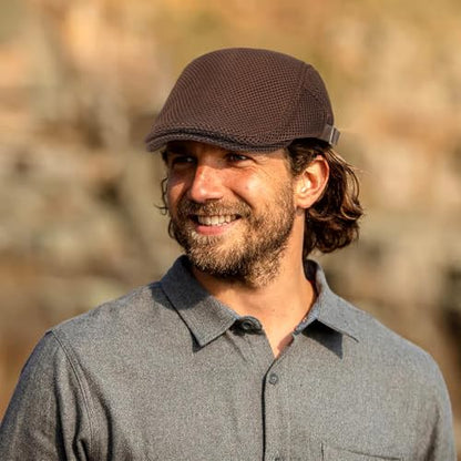 Xinveen Men's Mesh Cap Breathable Summer Newsboy Hat Adjustable Beret Ivy Cap Irish Cabbie Driving Hunting Hats - color: Coffee