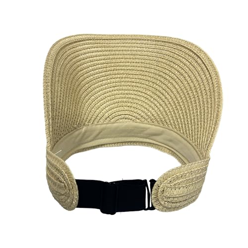 Women Foldable Straw Sun Visor, Packable Rollable Wide Brim Beach Hat, Adjustable Summer Visor for Travel Beach Golf - color: Beige