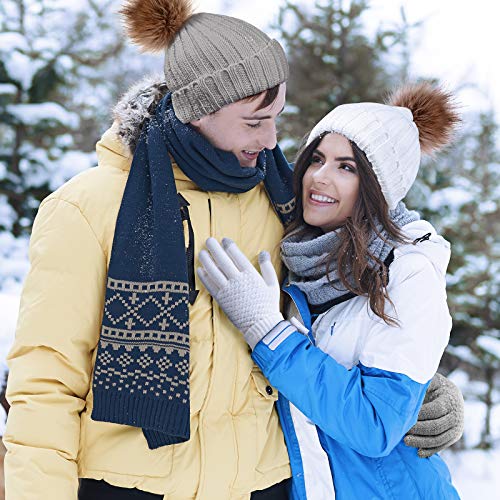 Syhood 4 Pcs Hat and Glove Set Winter Beanie and Glove Set - color: White and Grey
