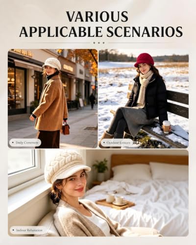 YSense 2 Pack Womens Winter Hats Warm Knit Beanie with Visor - color: Wine Red Beige