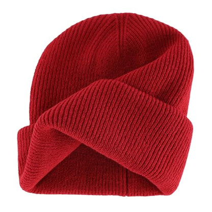 Connectyle Thick Cuffed Beanie for Men & Women Double Layer Knit Winter Hat Acrylic Watch Hat Warm Stocking Skull Cap - color: Dark Red